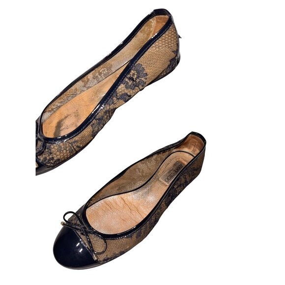 Jimmy Choo Navy Blue Lace Ballet Flats Patent Bow Detail - Picture 6 of 12